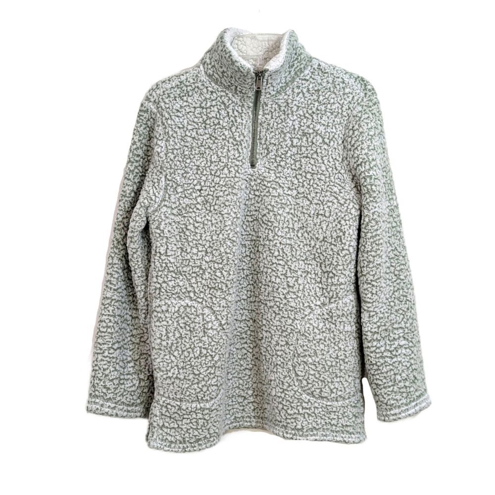 Love Tree Green & Creamy White Thick Fleece Jacket / Coat - Size Medium Womens